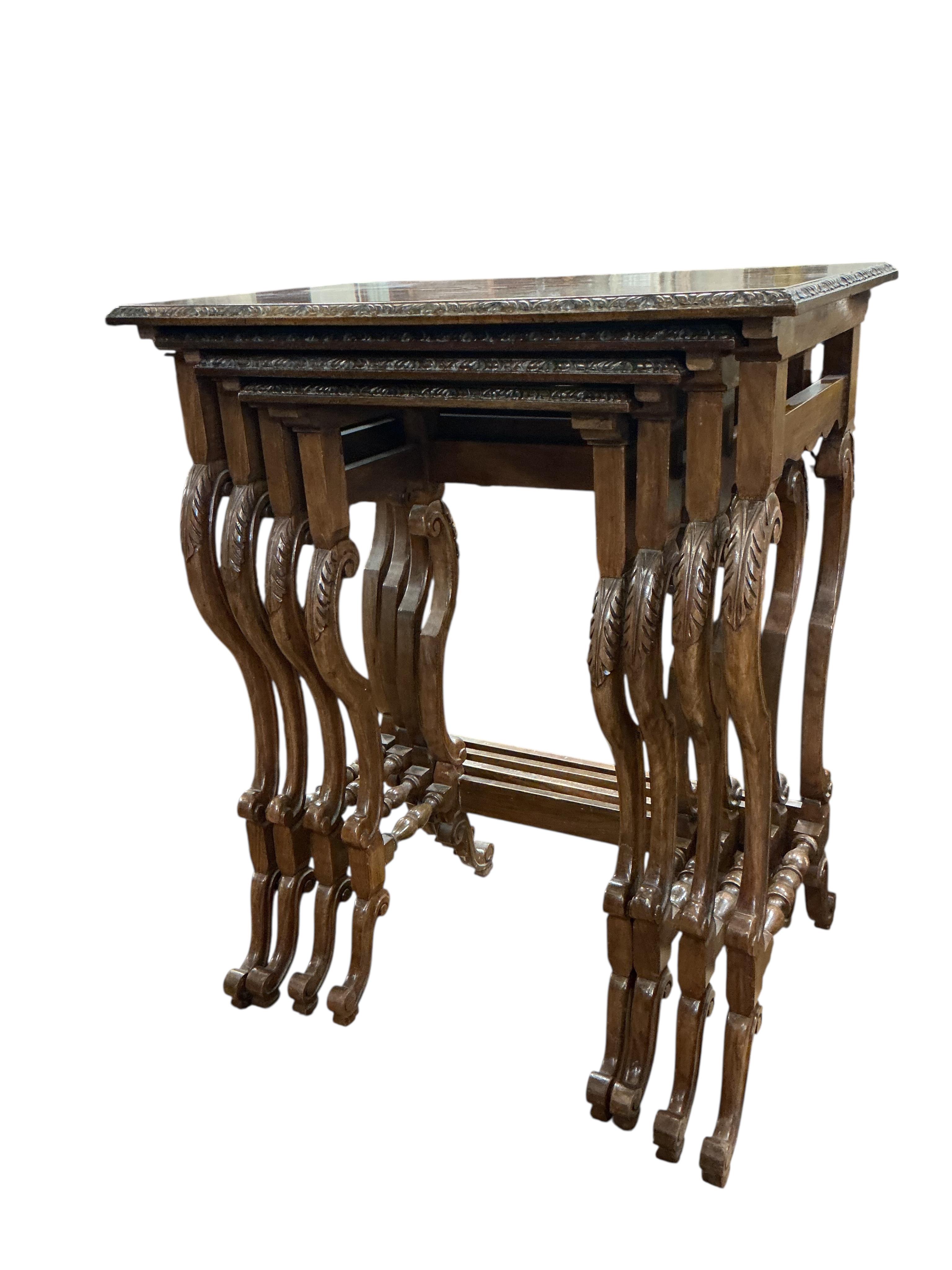 A quartetto of early 20th century rectangular burr walnut tables, width 57cm, depth 37cm, height 70cm